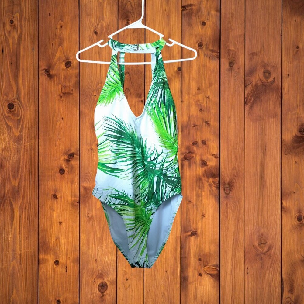 TINIBIKINI Palm Leaf Choker Neck One Piece SIze XL Swimsuit  Beach Tropical